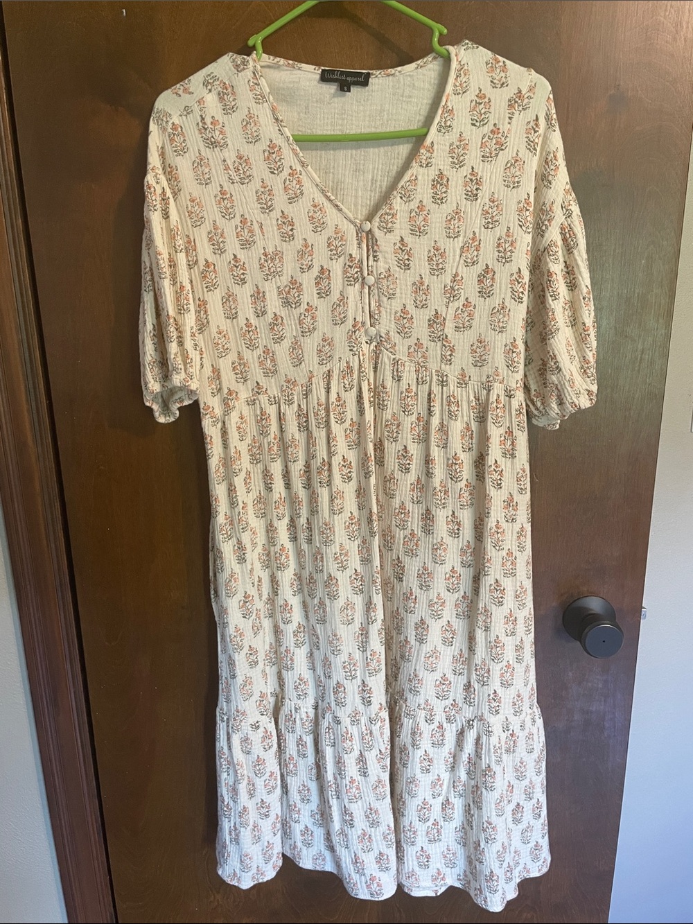 Cream 100% cotton Floral V-Neck Tiered Midi Dress